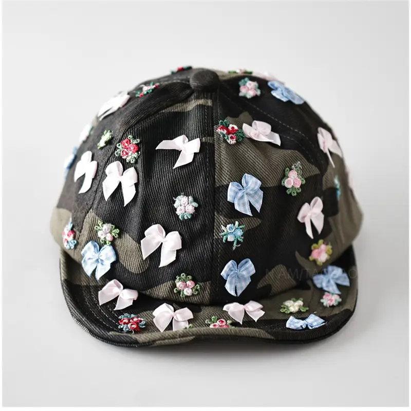 Women Camouflage Flower Bow Cap for Travel Fashion