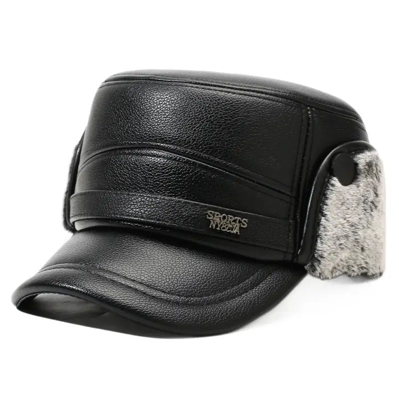 Winter Warm Leather Cap for Men Black Ear Protection - Image 8