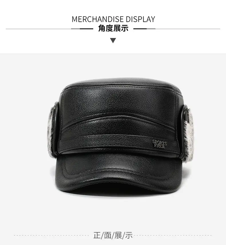 Winter Warm Leather Cap for Men Black Ear Protection — feature 7