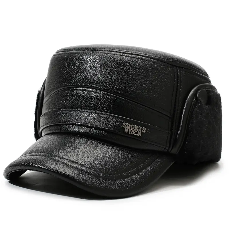 Winter Warm Leather Cap for Men Black Ear Protection - Image 2