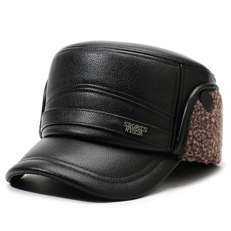 Winter Warm Leather Cap for Men Black Ear Protection - Image 3
