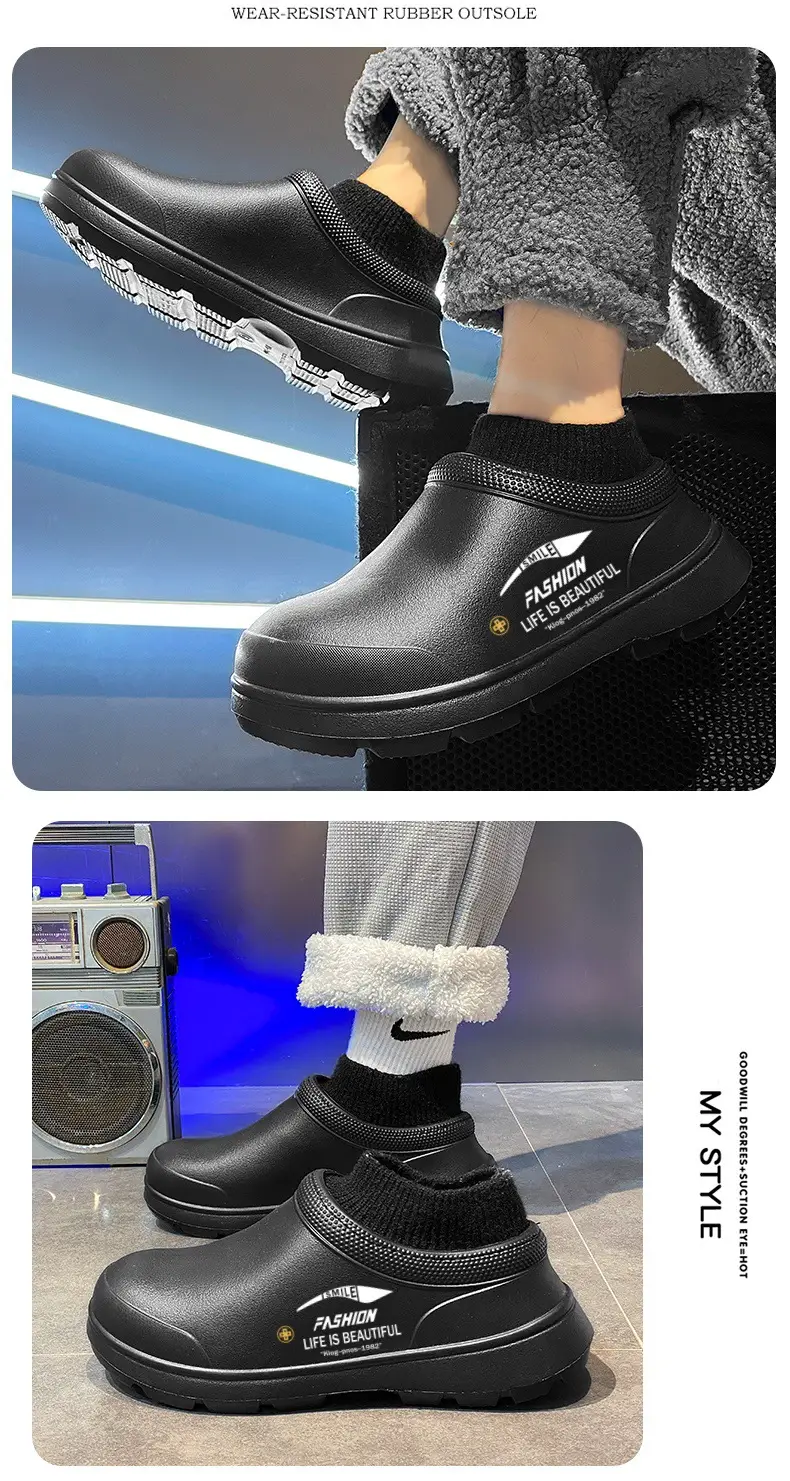 Men's Winter Cotton Slippers for Outdoor Wear, Fleece-Lined and Thickened, with a Soft Feel, Closed-Toe, Trendy Sock-Style, Warm Cotton — feature 12