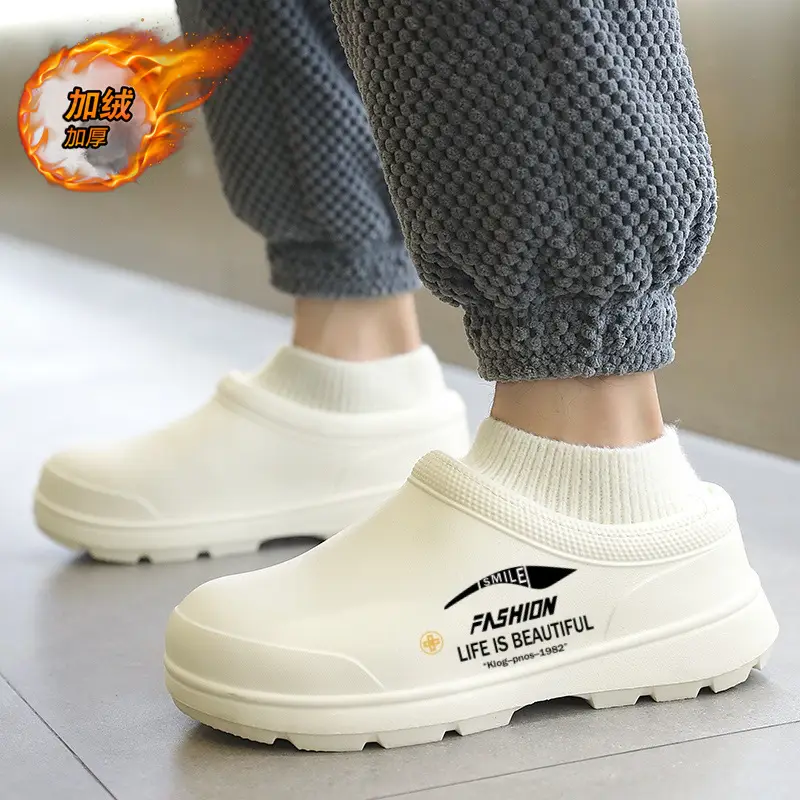 Men's Winter Cotton Slippers for Outdoor Wear, Fleece-Lined and Thickened, with a Soft Feel, Closed-Toe, Trendy Sock-Style, Warm Cotton