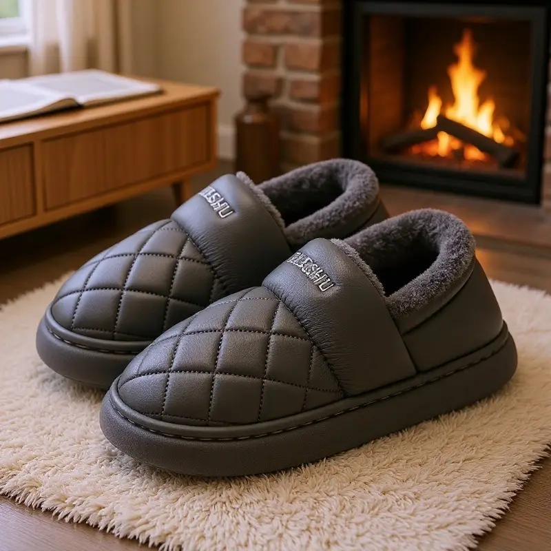 Women Pink Quilted Slippers Warm Winter Indoor Outdoor - Image 4