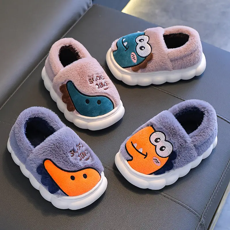 Dinosaur Kidsren's Cotton Shoes Boys Winter Girls Kidsren Indoor Home Baby Non-Slip Furry Bag Heel Cotton Slippers Cxcf - Image 17
