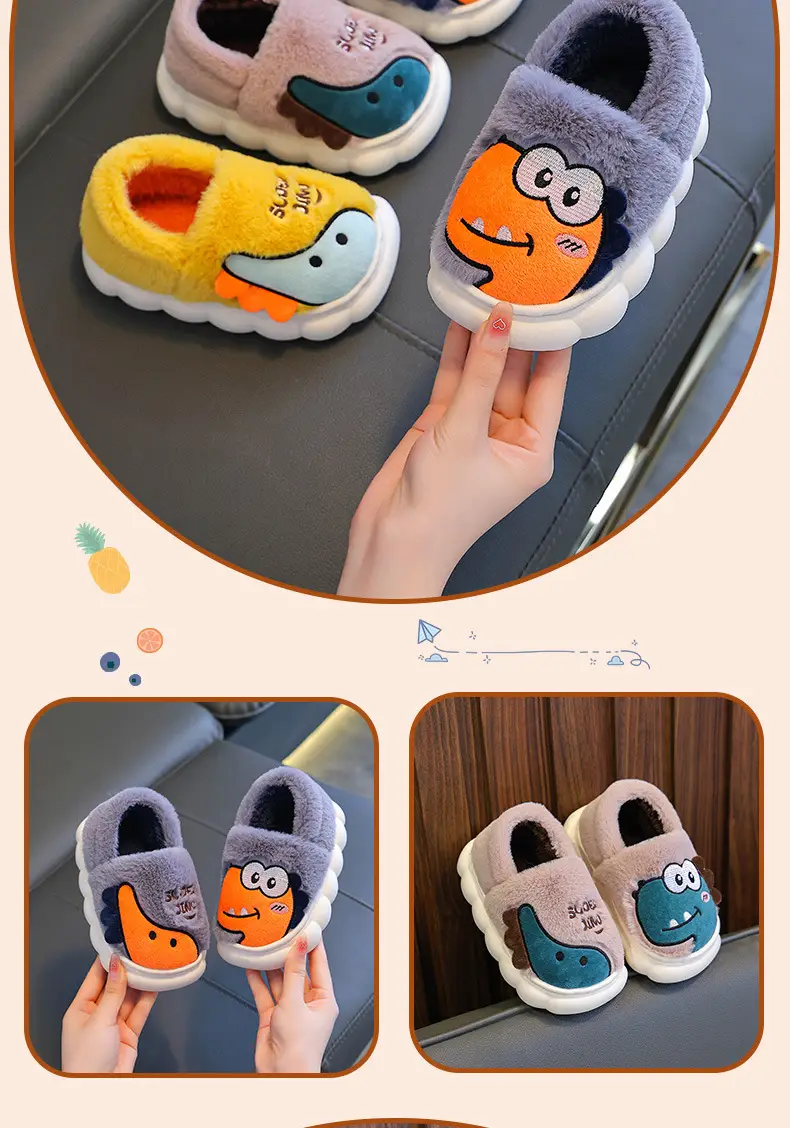 Dinosaur Kidsren's Cotton Shoes Boys Winter Girls Kidsren Indoor Home Baby Non-Slip Furry Bag Heel Cotton Slippers Cxcf — feature 13