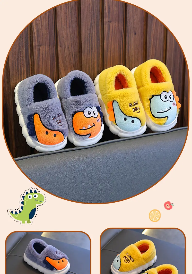 Dinosaur Kidsren's Cotton Shoes Boys Winter Girls Kidsren Indoor Home Baby Non-Slip Furry Bag Heel Cotton Slippers Cxcf — feature 14