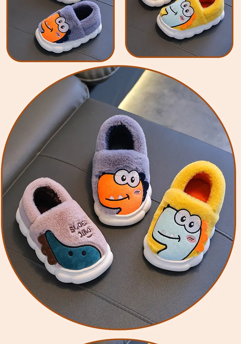 Dinosaur Kidsren's Cotton Shoes Boys Winter Girls Kidsren Indoor Home Baby Non-Slip Furry Bag Heel Cotton Slippers Cxcf — feature 15
