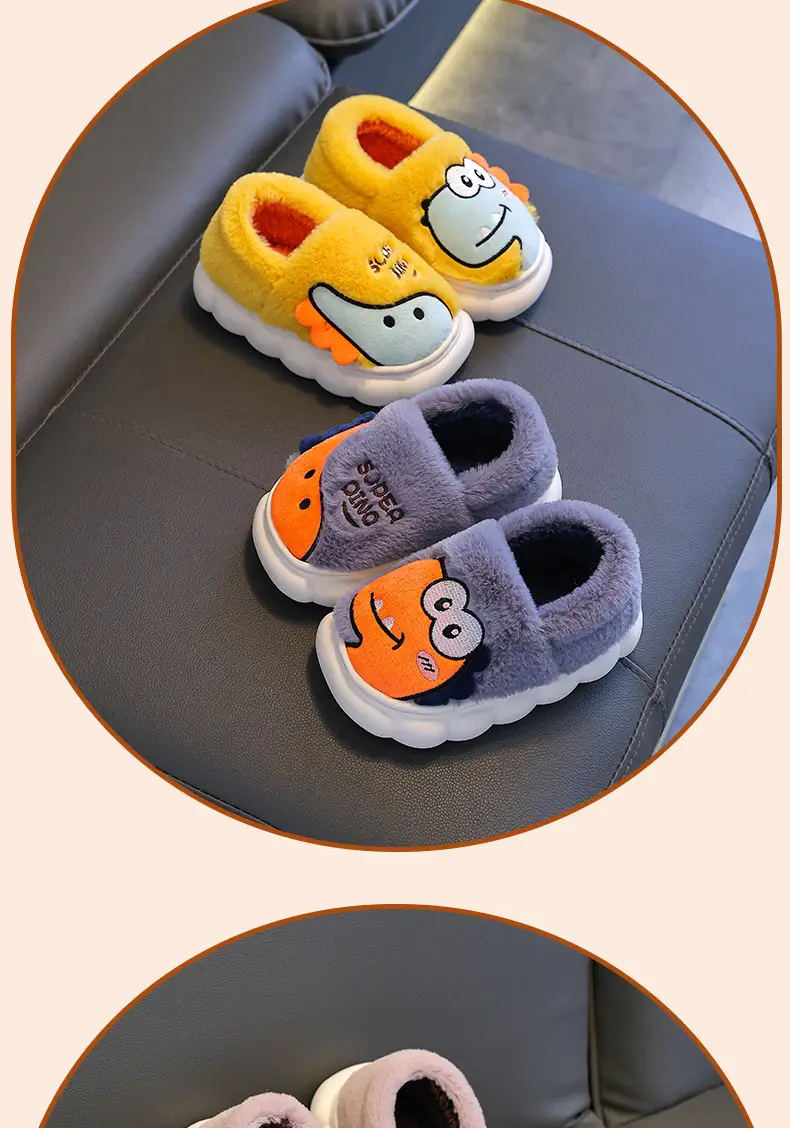 Dinosaur Kidsren's Cotton Shoes Boys Winter Girls Kidsren Indoor Home Baby Non-Slip Furry Bag Heel Cotton Slippers Cxcf — feature 16