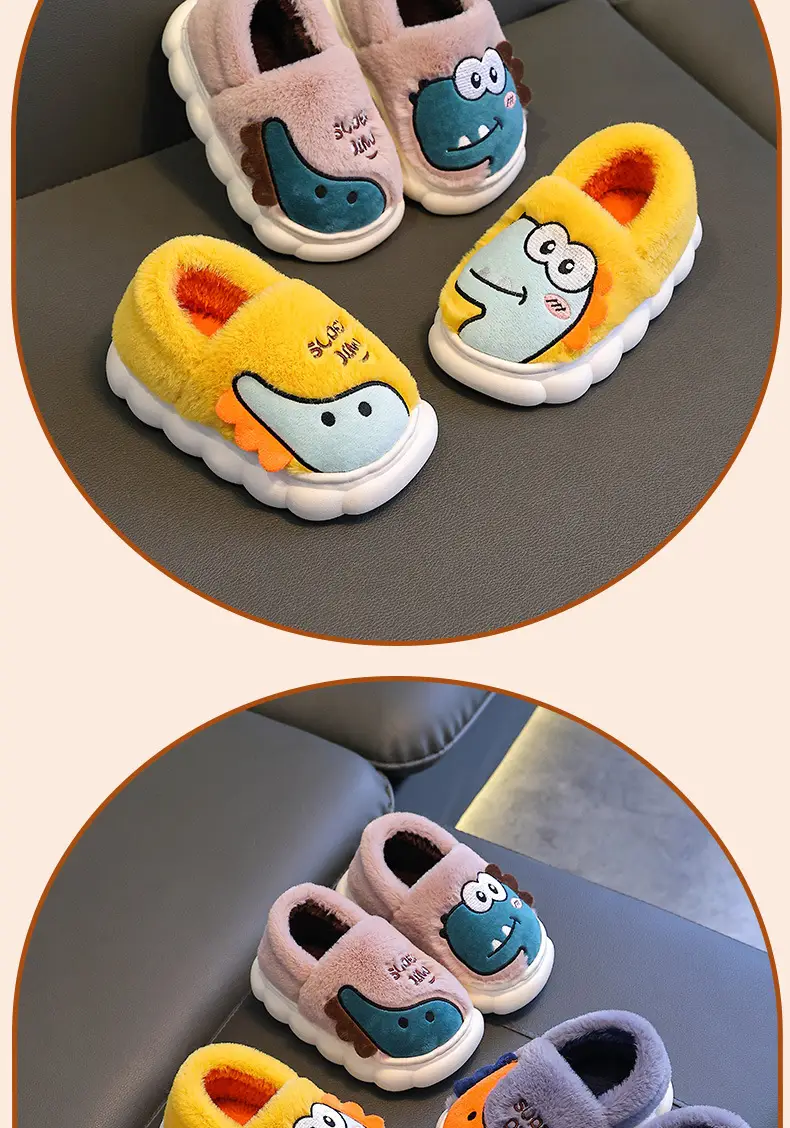 Dinosaur Kidsren's Cotton Shoes Boys Winter Girls Kidsren Indoor Home Baby Non-Slip Furry Bag Heel Cotton Slippers Cxcf — feature 17