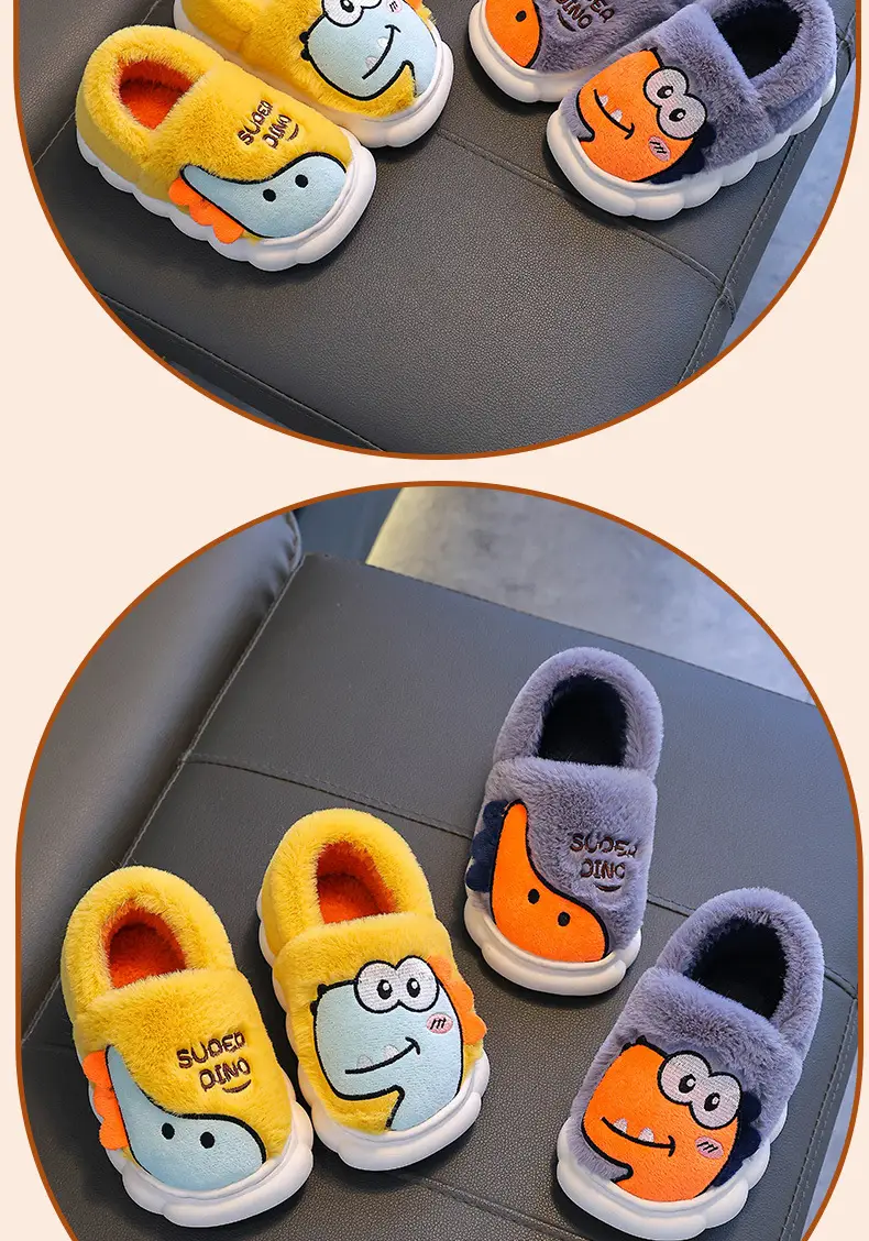 Dinosaur Kidsren's Cotton Shoes Boys Winter Girls Kidsren Indoor Home Baby Non-Slip Furry Bag Heel Cotton Slippers Cxcf — feature 18