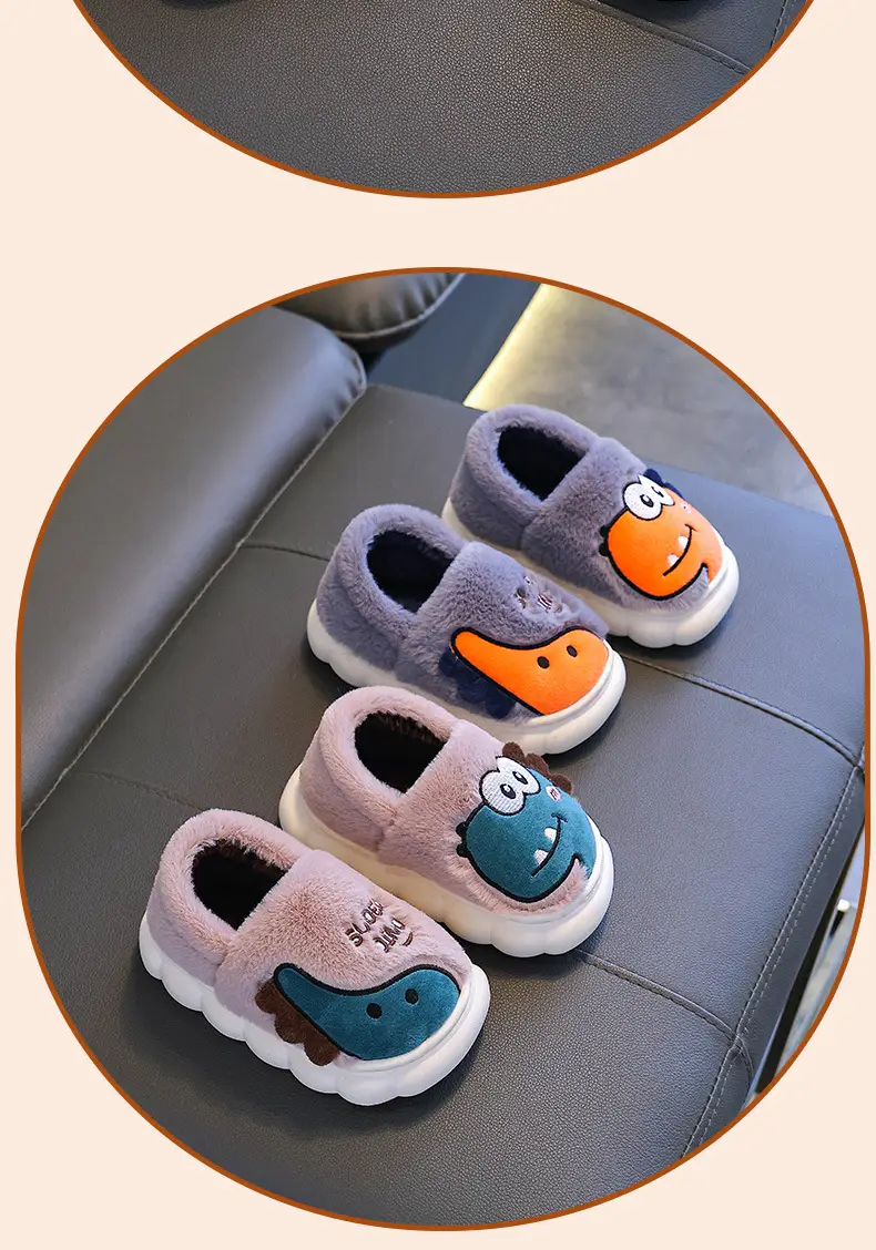 Dinosaur Kidsren's Cotton Shoes Boys Winter Girls Kidsren Indoor Home Baby Non-Slip Furry Bag Heel Cotton Slippers Cxcf — feature 19