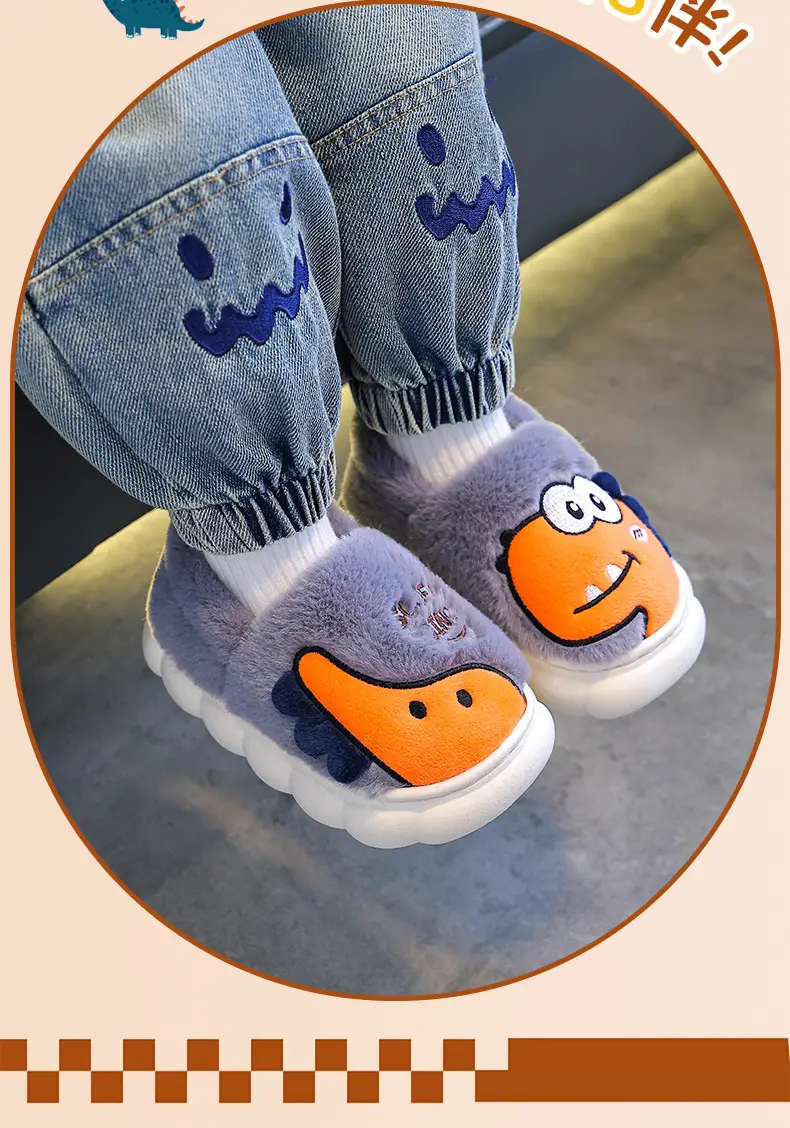 Dinosaur Kidsren's Cotton Shoes Boys Winter Girls Kidsren Indoor Home Baby Non-Slip Furry Bag Heel Cotton Slippers Cxcf — feature 4
