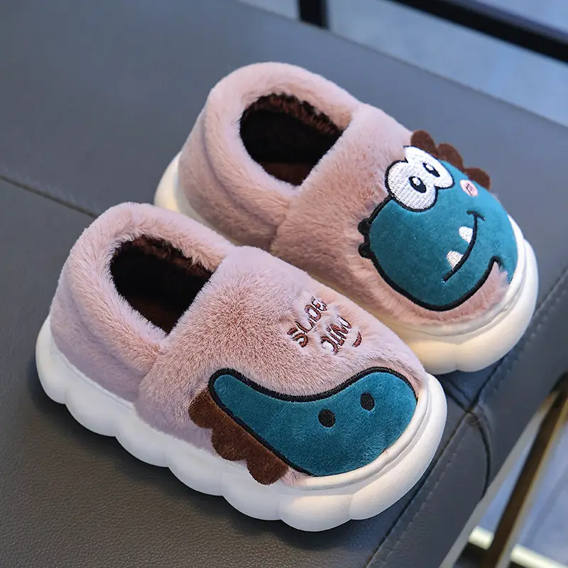 Dinosaur Kidsren's Cotton Shoes Boys Winter Girls Kidsren Indoor Home Baby Non-Slip Furry Bag Heel Cotton Slippers Cxcf - Image 3