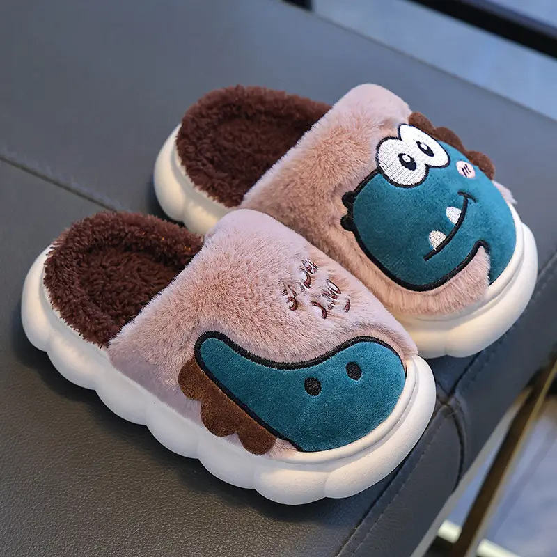 Dinosaur Kidsren's Cotton Shoes Boys Winter Girls Kidsren Indoor Home Baby Non-Slip Furry Bag Heel Cotton Slippers Cxcf - Image 6