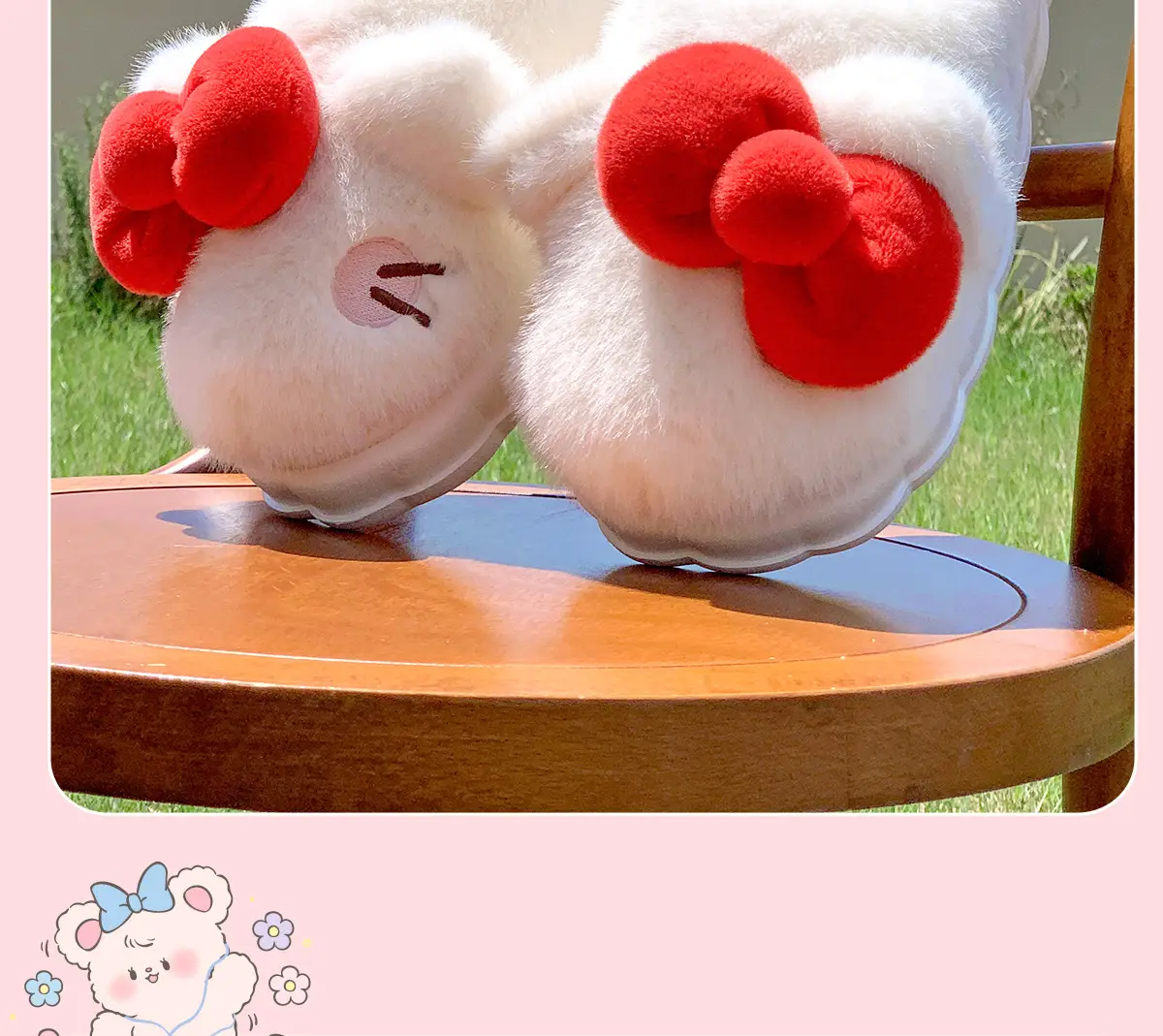 Women's Stuffed Cotton Slippers Red Bow Winter Warm — feature 7