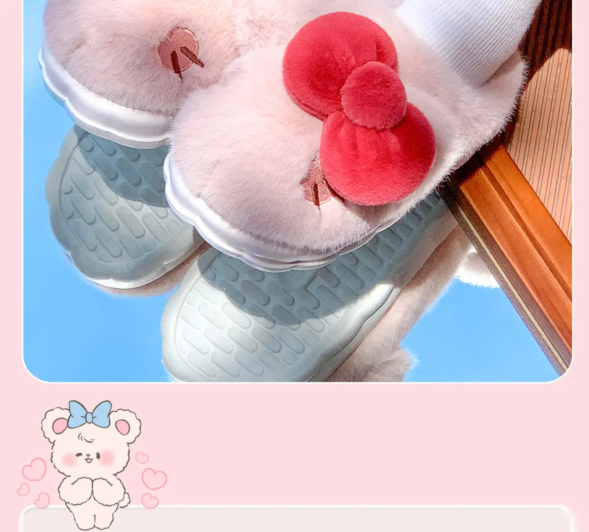 Women's Stuffed Cotton Slippers Red Bow Winter Warm — feature 9