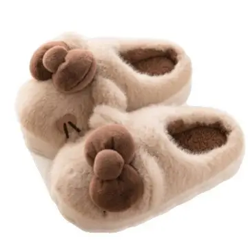Women's Stuffed Cotton Slippers Red Bow Winter Warm - Image 2