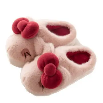 Women's Stuffed Cotton Slippers Red Bow Winter Warm - Image 3