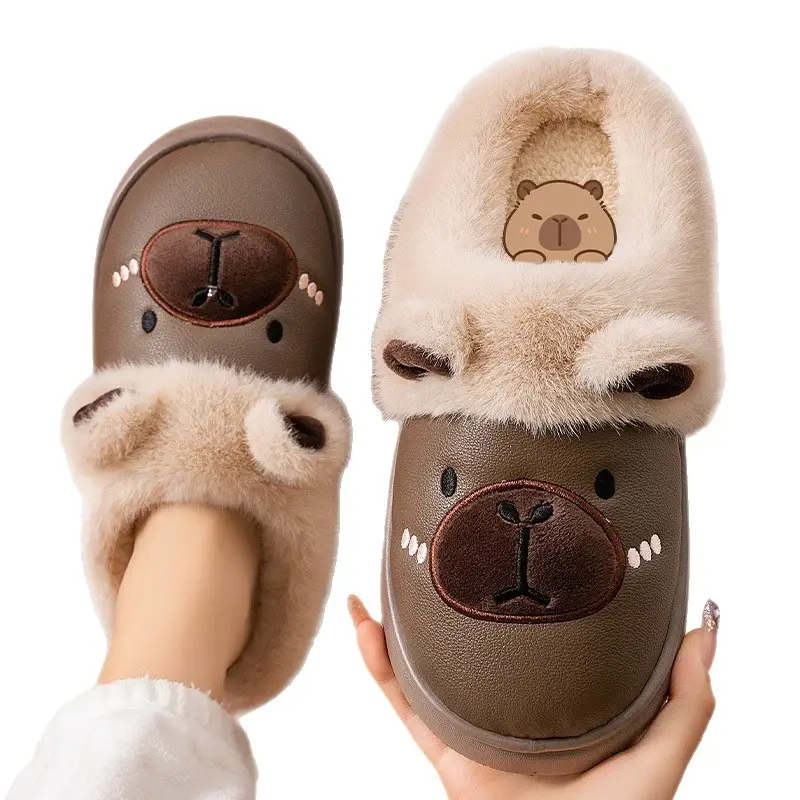 Winter Warm Cotton Slippers for Women Brown Velvet Non-Slip