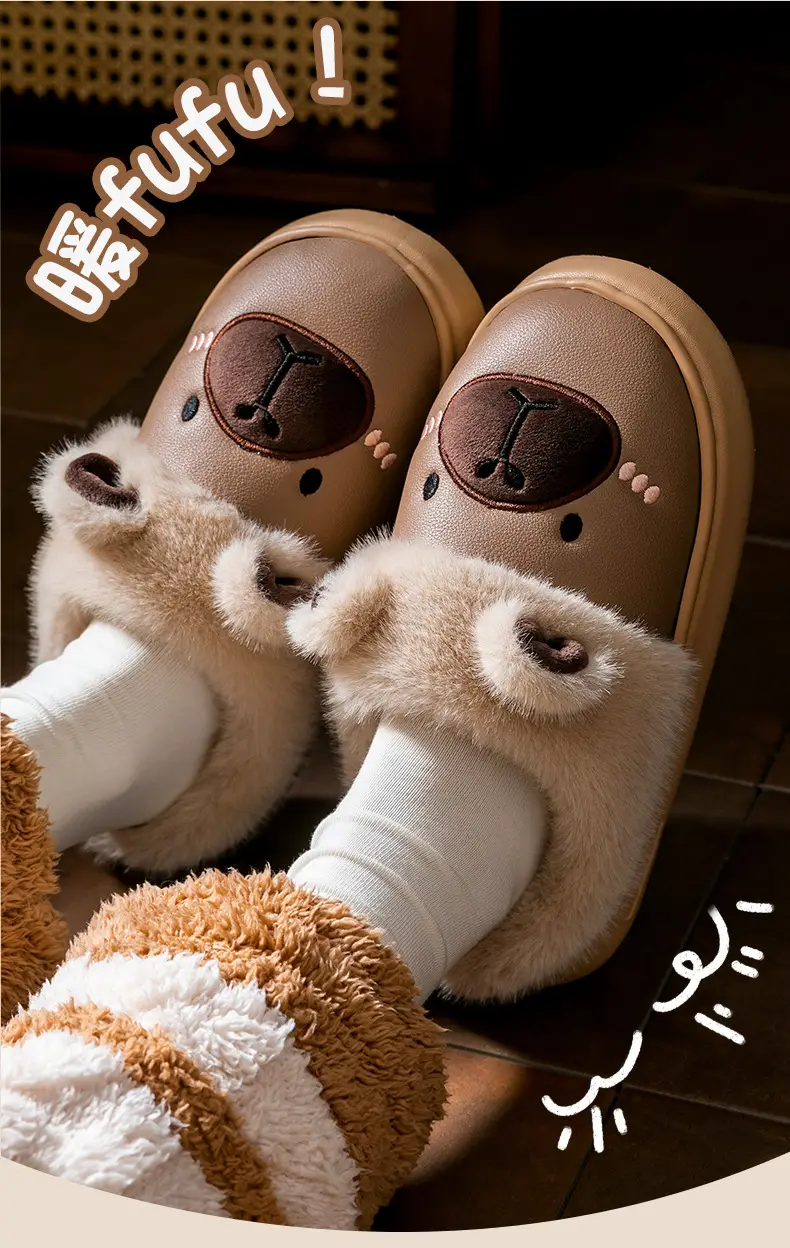 Winter Warm Cotton Slippers for Women Brown Velvet Non-Slip — feature 7