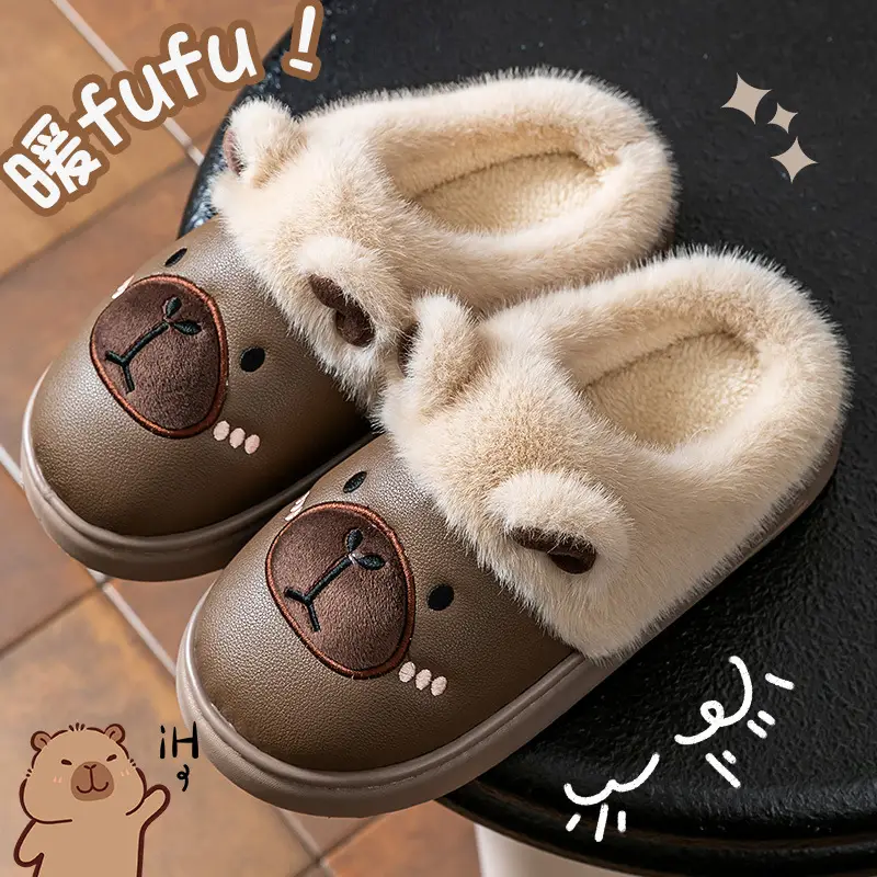 Winter Warm Cotton Slippers for Women Brown Velvet Non-Slip