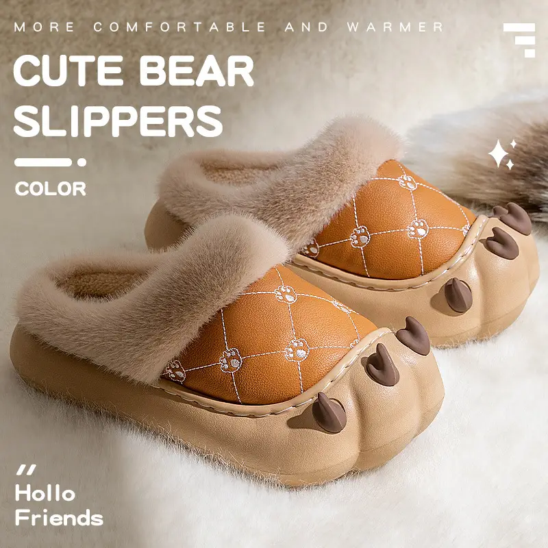 Cute Bear Claw Women's Warm Cotton Slippers 2025 Winter - Image 4