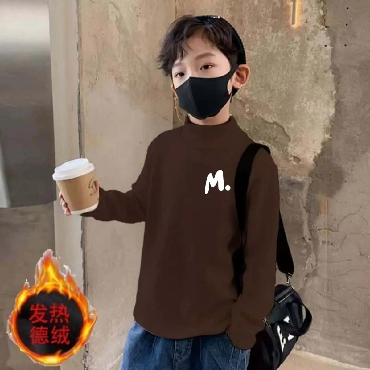 Boys Thermal T-Shirt Brown M Half Collar