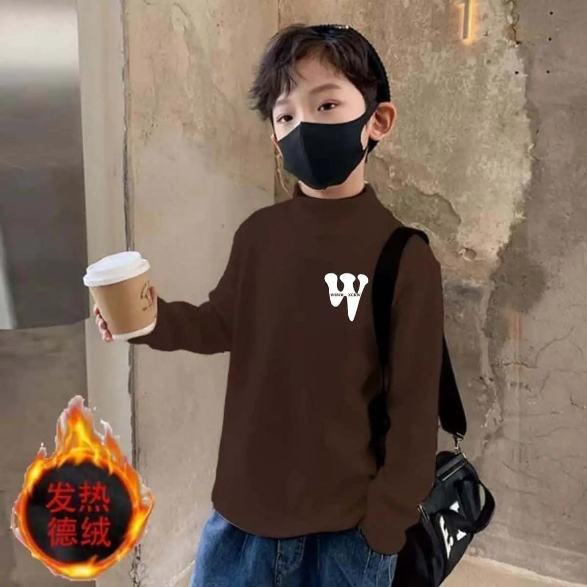Boys Thermal T-Shirt Brown M Half Collar
