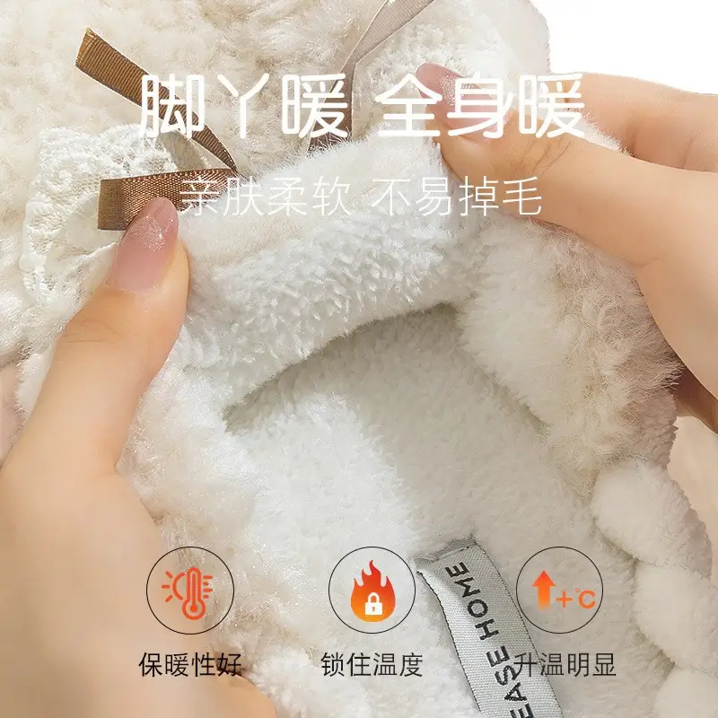 Women Winter Bow Furry Slippers Warm Anti-Slip Indoor - Image 9