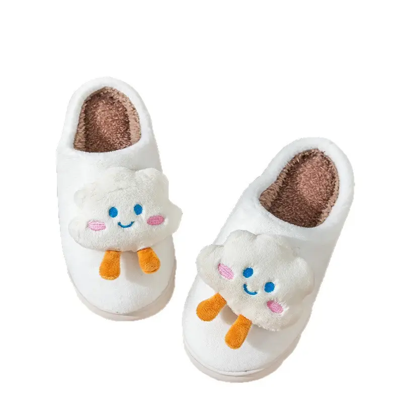 Cotton Cloud Smiley Slippers White Warm Non-Slip - Image 8