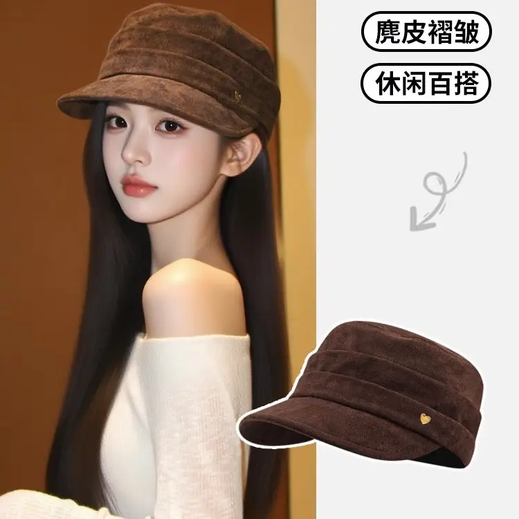 Vintage Brown Pleated Cap for Women Large Head Circumference - Image 5