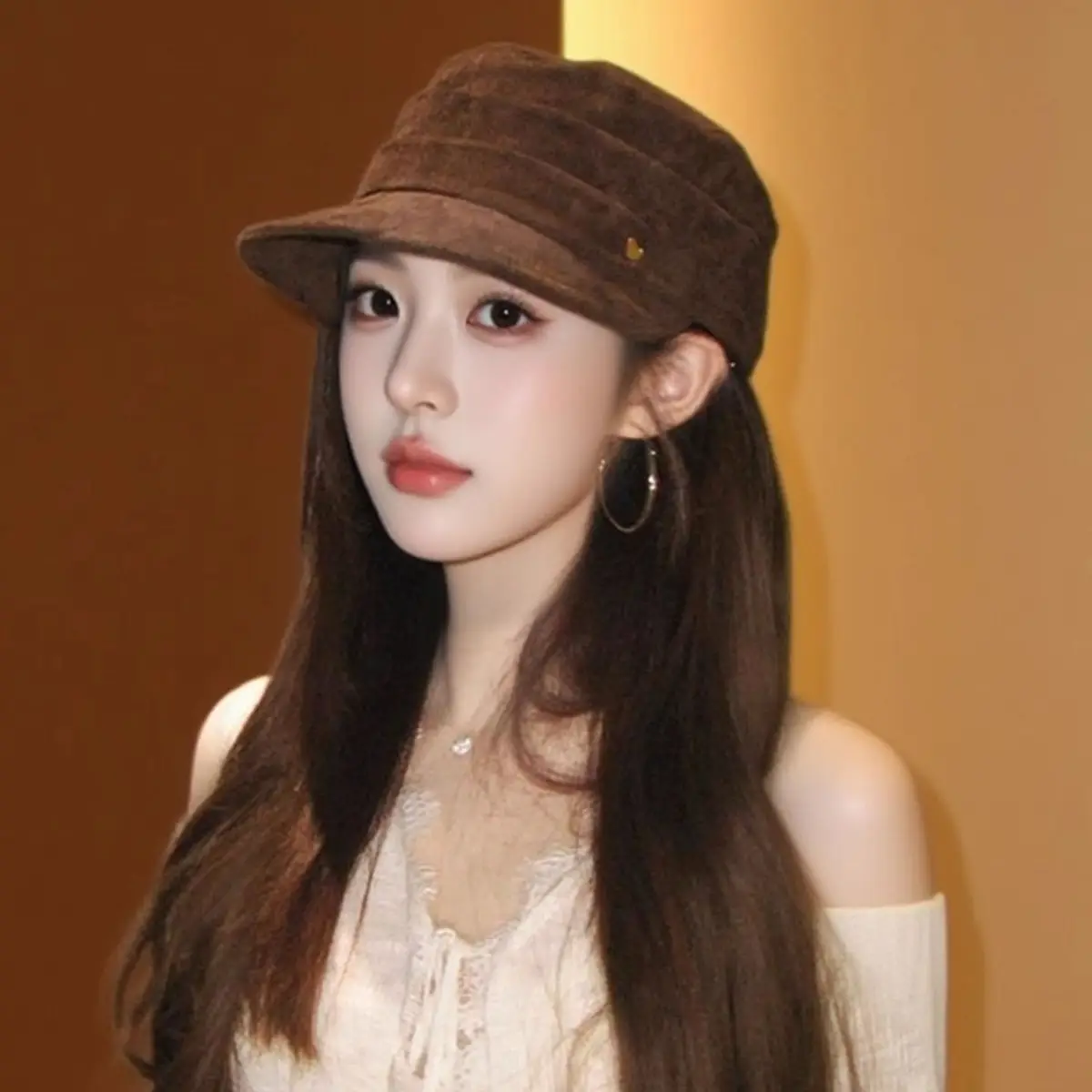 Vintage Brown Pleated Cap for Women Large Head Circumference - Image 6