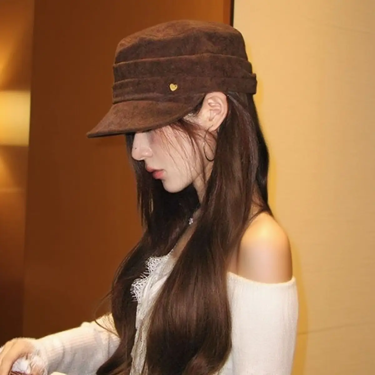 Vintage Brown Pleated Cap for Women Large Head Circumference - Image 7