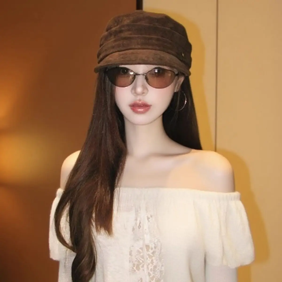 Vintage Brown Pleated Cap for Women Large Head Circumference - Image 8