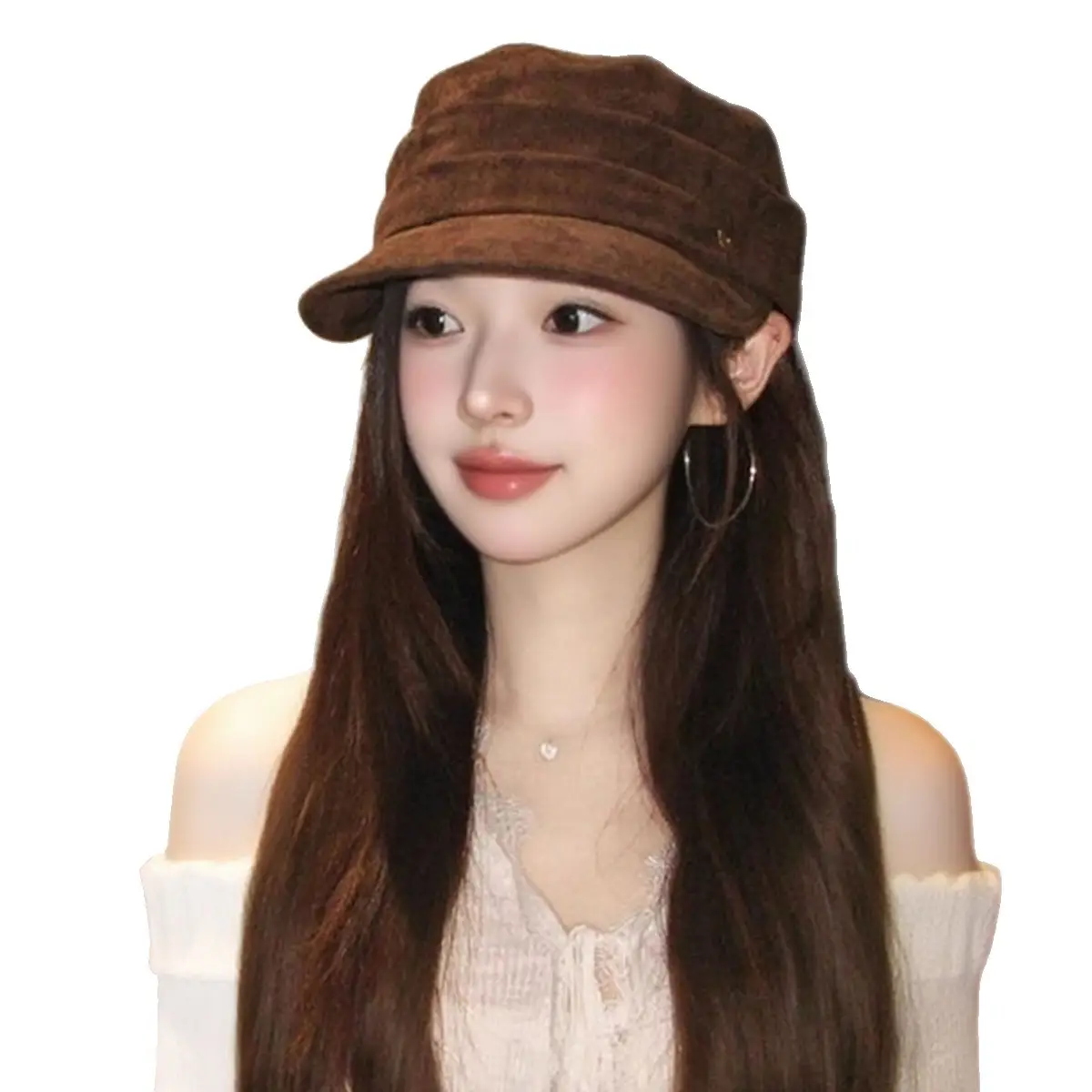 Vintage Brown Pleated Cap for Women Large Head Circumference - Image 9