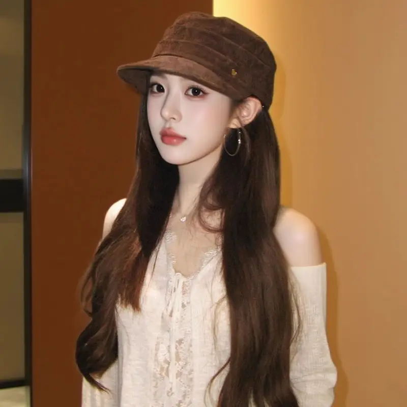 Vintage Brown Pleated Cap for Women Large Head Circumference — feature 2