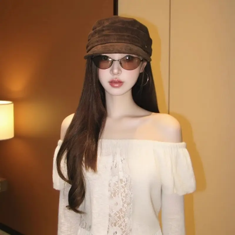 Vintage Brown Pleated Cap for Women Large Head Circumference — feature 3