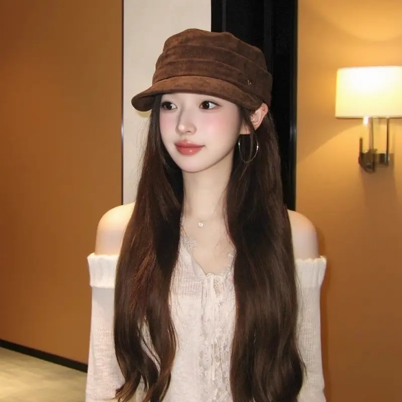 Vintage Brown Pleated Cap for Women Large Head Circumference — feature 4