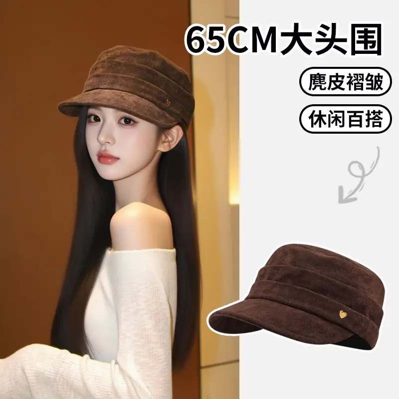 Vintage Brown Pleated Cap for Women Large Head Circumference — feature 6