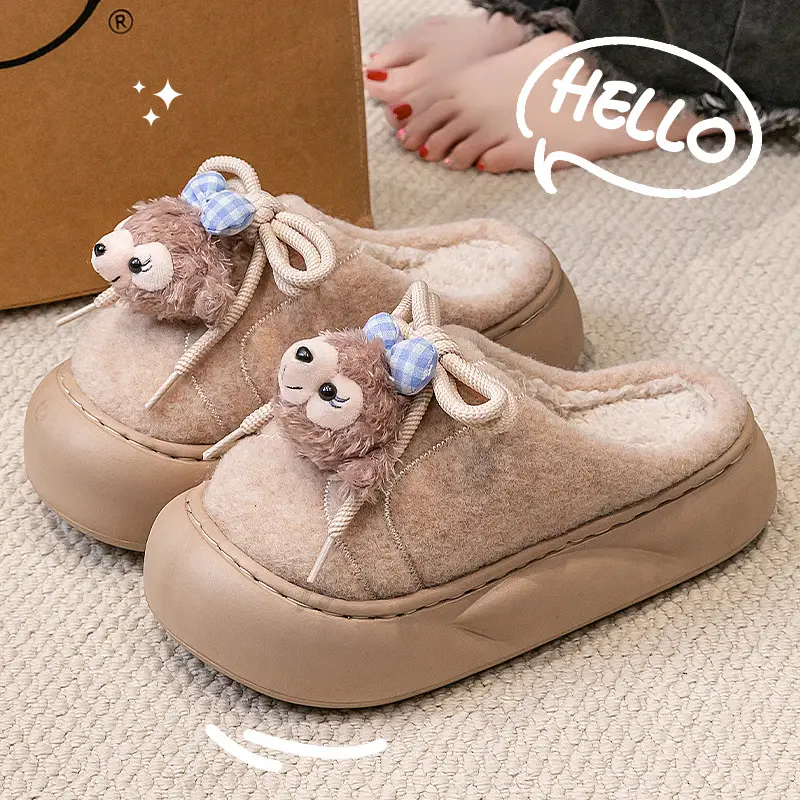 Furry Snow Rose Cotton Slippers for Girls Winter - Image 4