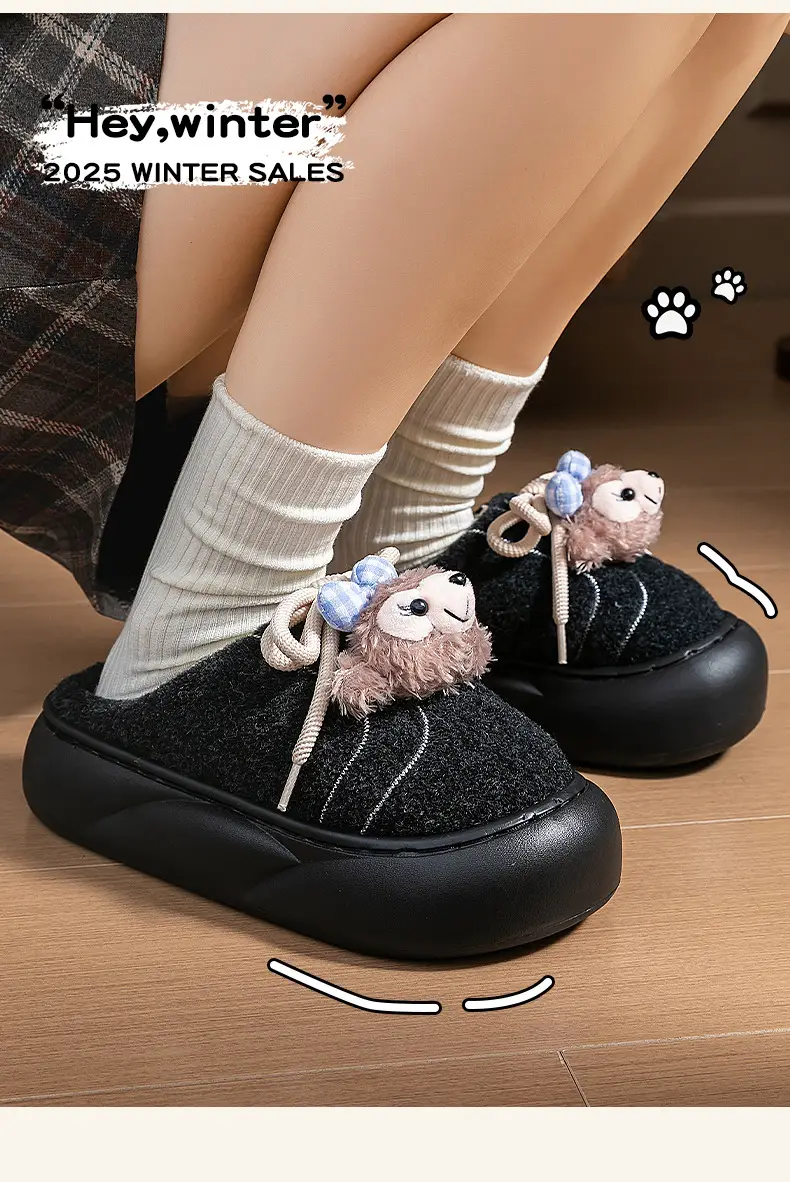 Furry Snow Rose Cotton Slippers for Girls Winter — feature 11