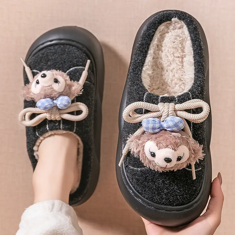 Furry Snow Rose Cotton Slippers for Girls Winter - Image 2