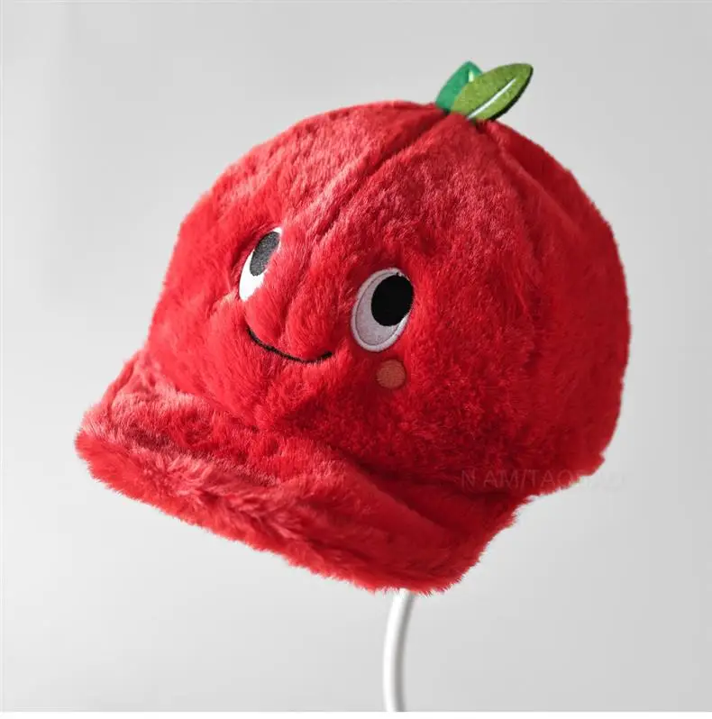 Red Plush Tomato Cap for Women Warm Winter Headwear — feature 1