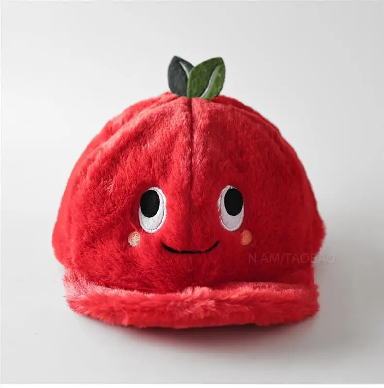 Red Plush Tomato Cap for Women Warm Winter Headwear — feature 5