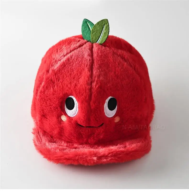 Red Plush Tomato Cap for Women Warm Winter Headwear — feature 6