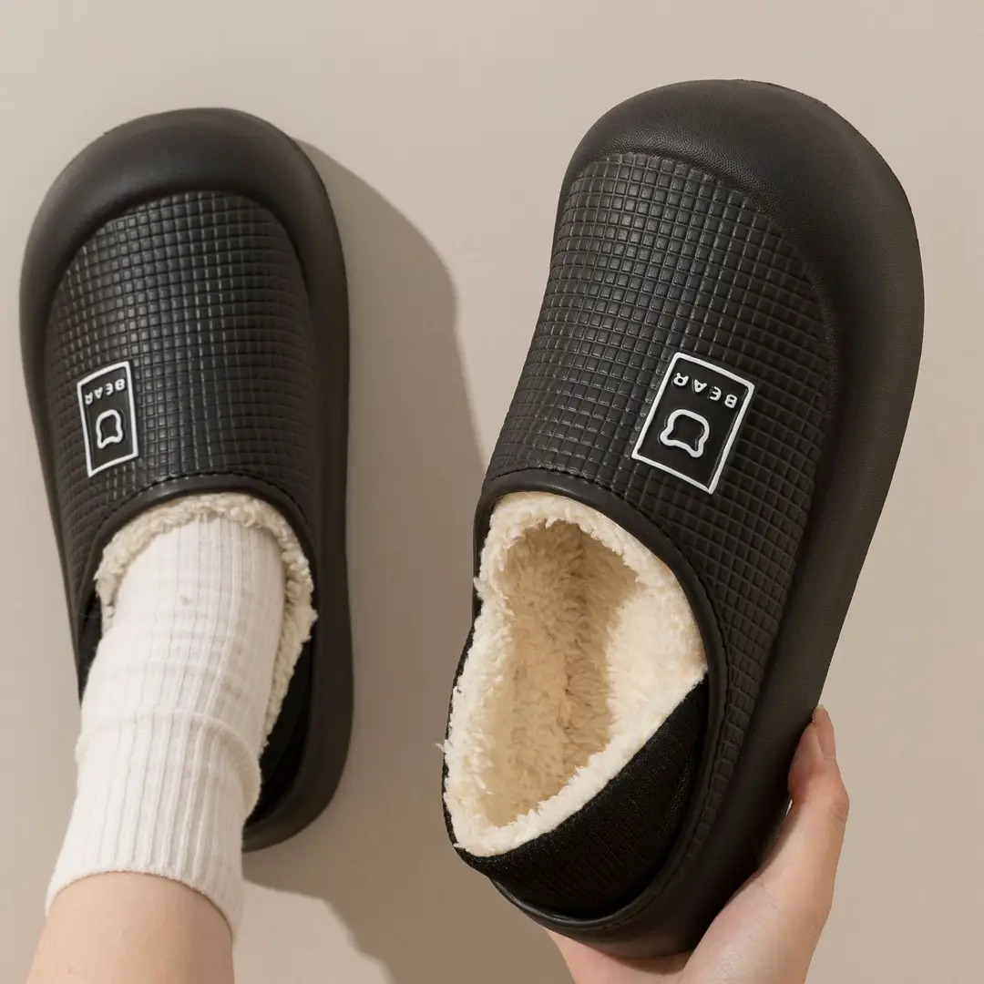 Source Factory Waterproof Cotton Slippers for Men and Women Thick-Soled Non-Slip Winter Warm Plush Velvet Home Wearable Confinement Shoes - Image 9