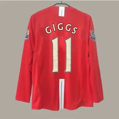 0708 Season Manchester United Football Jersey Long-Sleeved Home Number 7 Cristiano Ronaldo Number 10 Rooney Red Devils Retro Football Uniform Thai Version
