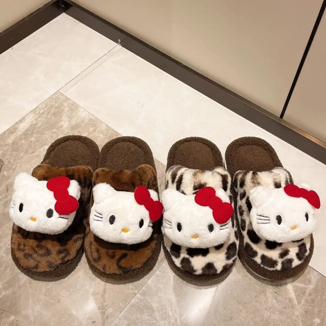 Fashionable and Cute Home Niche Furry Shoes for Women to Wear Outside 2025 Autumn and Winter New Cartoon Leopard Print Thick-Soled Toe-Toe Slippers - Image 5