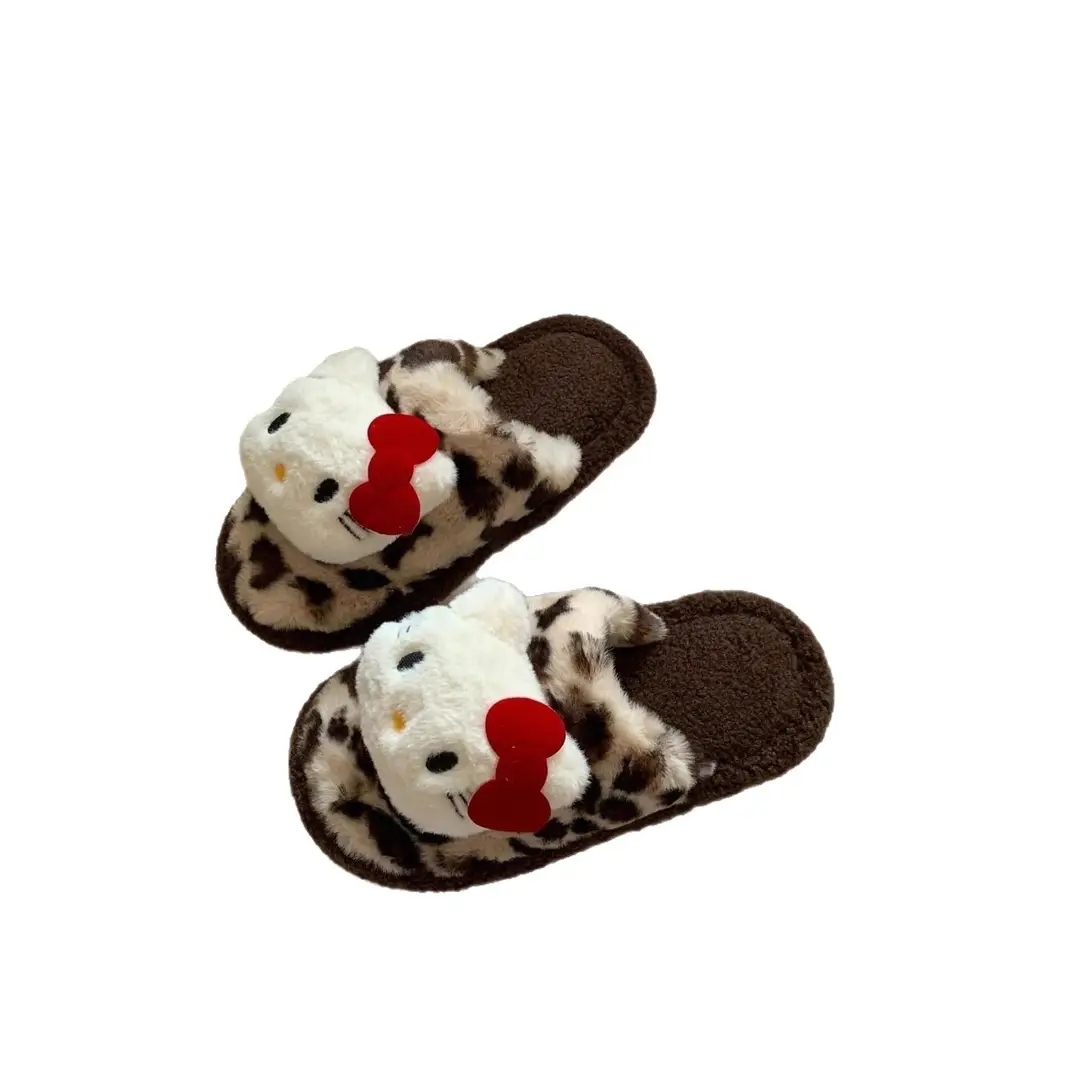 Fashionable and Cute Home Niche Furry Shoes for Women to Wear Outside 2025 Autumn and Winter New Cartoon Leopard Print Thick-Soled Toe-Toe Slippers - Image 6